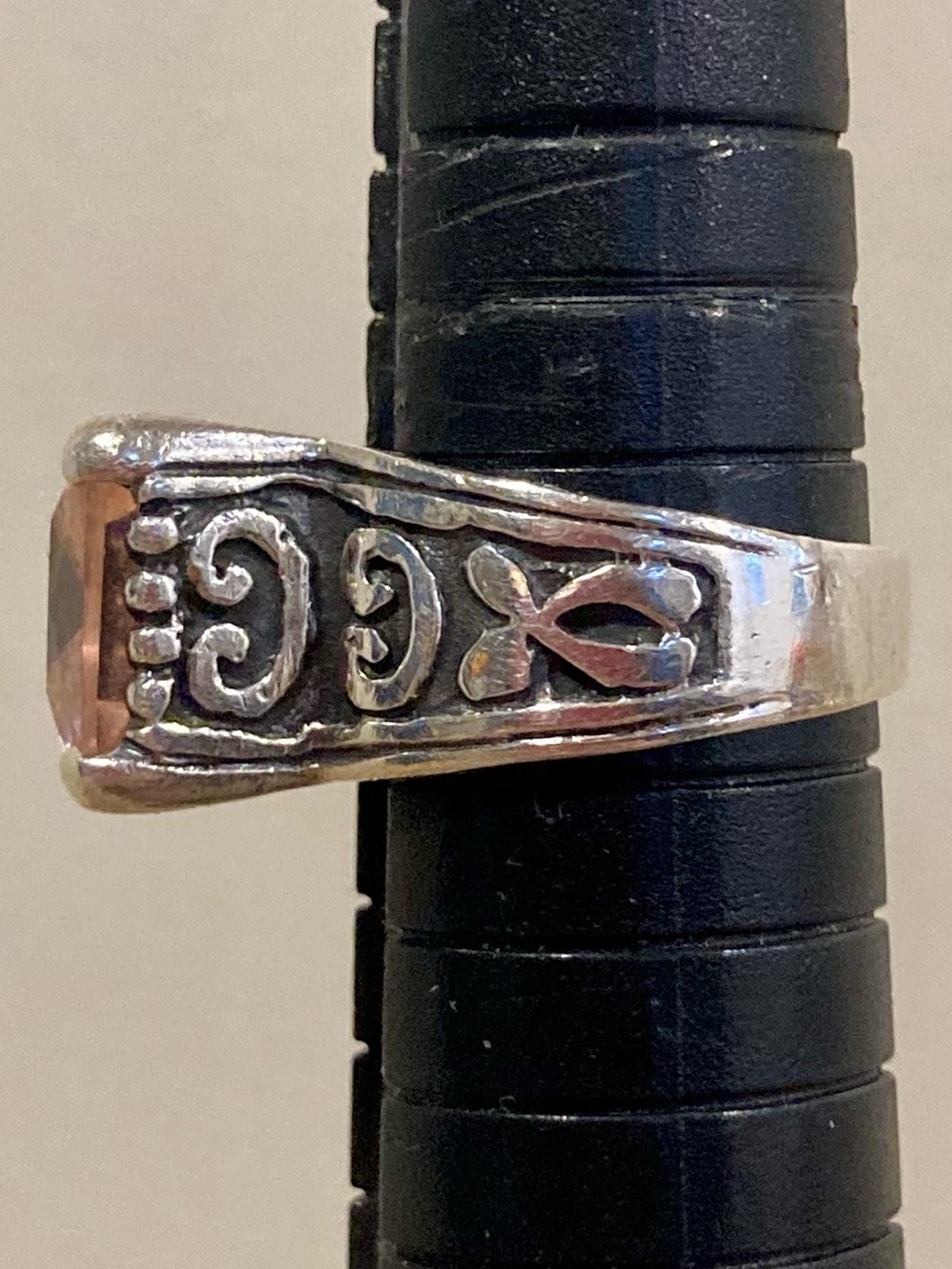 Silver Tone Statement Ring with Square Pink Gemstone • Size 6.25 - Picture 10 of 13